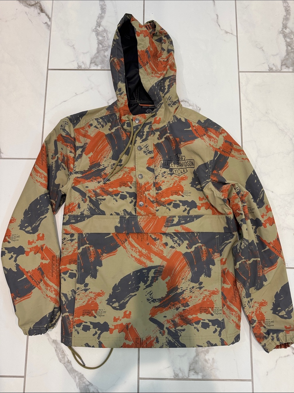 Harley-Davidson Olive Green Orange Black Camo Hooded Raincoat